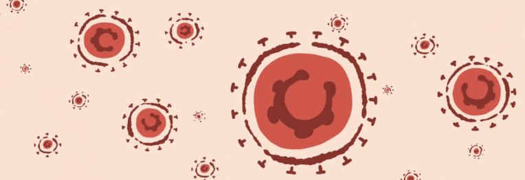 Artistic renderings of HIV viruses